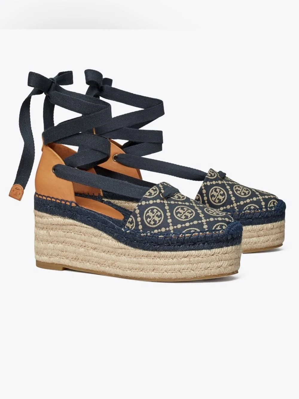Tory Burch Navy T-Monogram Espadrille Wedge Size 10